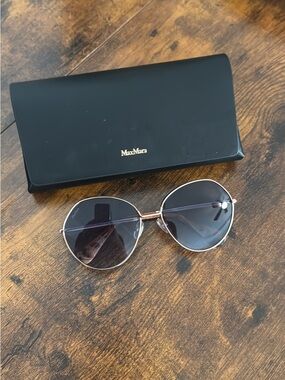 MaxMara Women's Gold “Menton” Round Sunglasses with Blue Lenses